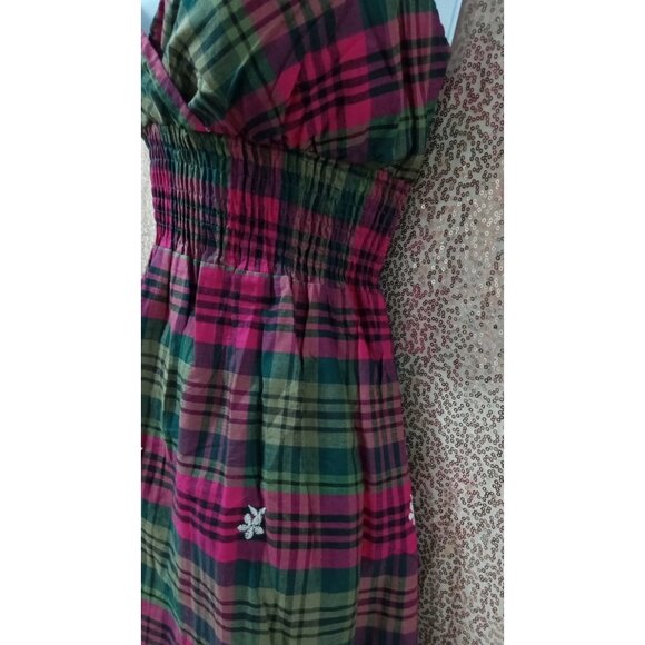 Green & pink plaid knee length pull on dress - Picture 8 of 16